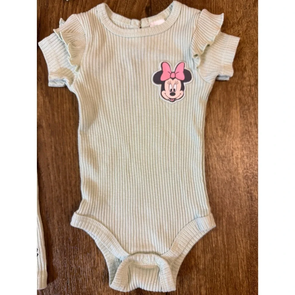 Disney Baby Minnie Mouse 3/6 Months 3 Piece Outfit Green‎ Shirt Pants Headband